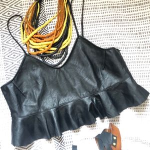 Zara Leather Bralette NWT Crop Top Black